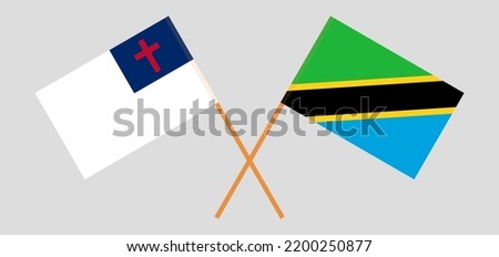 Crossed flags of christianity and Tanzania. Official colors. Correct proportion. Vector illustration
