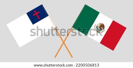 Crossed flags of christianity and Mexico. Official colors. Correct proportion. Vector illustration
