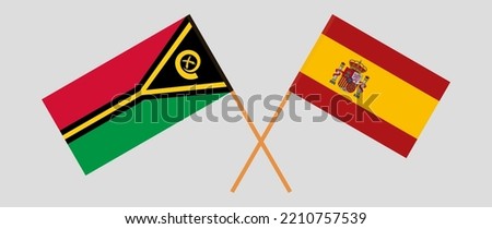 Crossed flags of Vanuatu and Spain. Official colors. Correct proportion. Vector illustration
