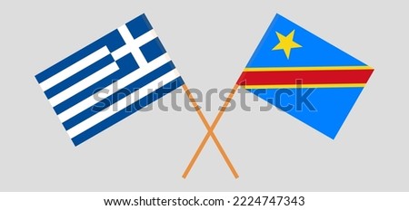 Crossed flags of Greece and Democratic Republic of the Congo. Official colors. Correct proportion