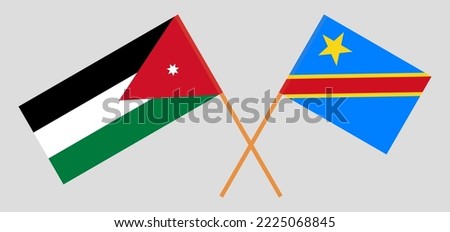 Crossed flags of Jordan and Democratic Republic of the Congo. Official colors. Correct proportion. Vector illustration
