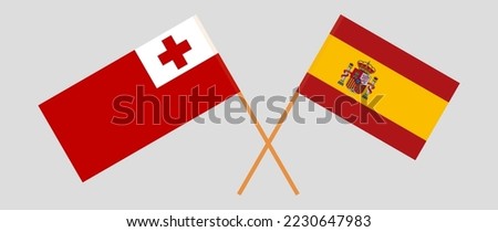 Crossed flags of Tonga and Spain. Official colors. Correct proportion. Vector illustration
