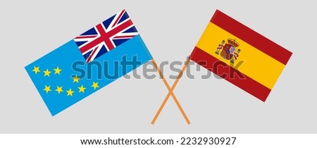 Crossed flags of Tuvalu and Spain. Official colors. Correct proportion. Vector illustration
