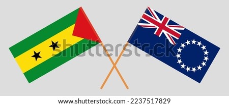 Crossed flags of Sao Tome and Principe and Cook Islands. Official colors. Correct proportion. Vector illustration
