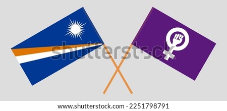 Crossed flags of Marshall Islands and Feminism. Official colors. Correct proportion. Vector illustration
