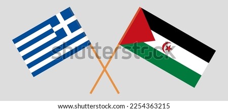 Crossed flags of Greece and Western Sahara. Official colors. Correct proportion. Vector illustration
