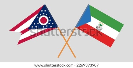Crossed flags of the State of Ohio and Equatorial Guinea. Official colors. Correct proportion. Vector illustration
