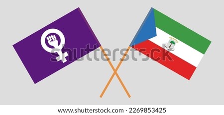 Crossed flags of Feminism and Equatorial Guinea. Official colors. Correct proportion. Vector illustration