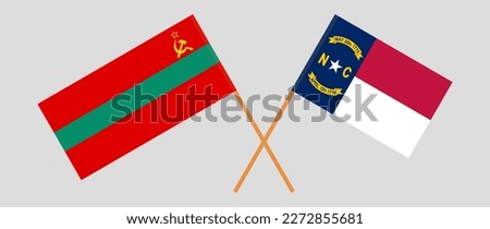 Crossed flags of Transnistria and The State of North Carolina. Official colors. Correct proportion. Vector illustration