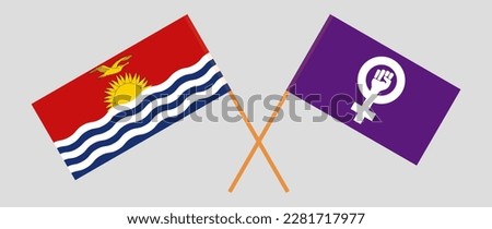 Crossed flags of Kiribati and Feminism. Official colors. Correct proportion. Vector illustration