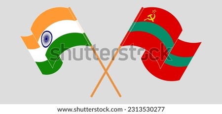 Crossed and waving flags of India and Transnistria. Vector illustration
