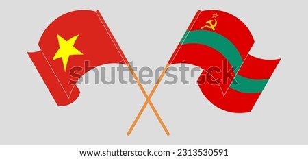 Crossed and waving flags of Vietnam and Transnistria. Vector illustration
