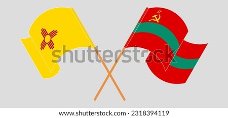 Crossed and waving flags of the State of New Mexico and Transnistria. Vector illustration
