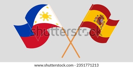 Crossed and waving flags of the Philippines and Spain. Vector illustration
