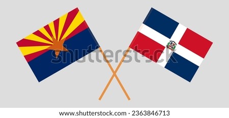 Crossed flags of the State of Arizona and Dominican Republic. Official colors. Correct proportion. Vector illustration
