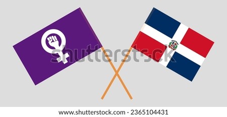 Crossed flags of Feminism and Dominican Republic. Official colors. Correct proportion. Vector illustration
