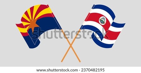 Crossed and waving flags of the State of Arizona and Costa Rica. Vector illustration
