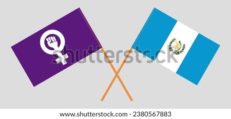 Crossed flags of Feminism and Guatemala. Official colors. Correct proportion. Vector illustration

