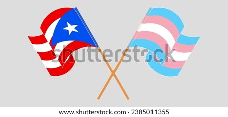 Crossed and waving flags of Puerto Rico and Transgender Pride. Vector illustration
