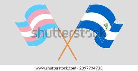 Crossed and waving flags of Transgender Pride and Nicaragua. Vector illustration
