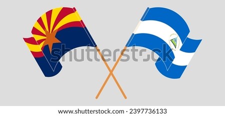 Crossed and waving flags of the State of Arizona and Nicaragua. Vector illustration

