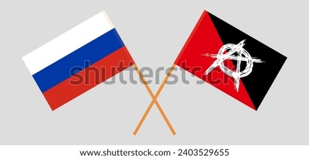 Crossed flags of Russia and anarchy. Official colors. Correct proportion. Vector illustration
