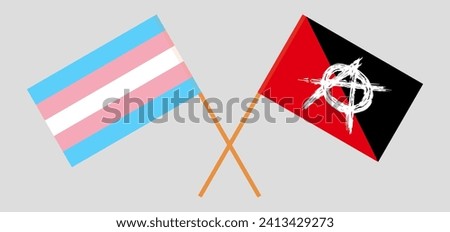 Crossed flags of Transgender Pride and anarchy. Official colors. Correct proportion. Vector illustration
