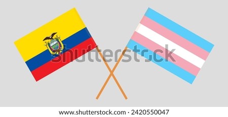 Crossed flags of Ecuador and Transgender Pride. Official colors. Correct proportion. Vector illustration
