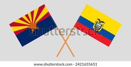 Crossed flags of the State of Arizona and Ecuador. Official colors. Correct proportion. Vector illustration
