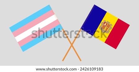 Crossed flags of Transgender Pride and Andorra. Official colors. Correct proportion. Vector illustration
