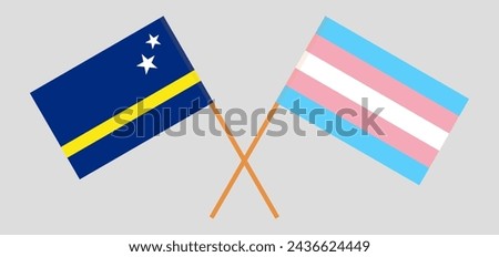 Crossed flags of Country of Curacao and Transgender Pride. Official colors. Correct proportion. Vector illustration

