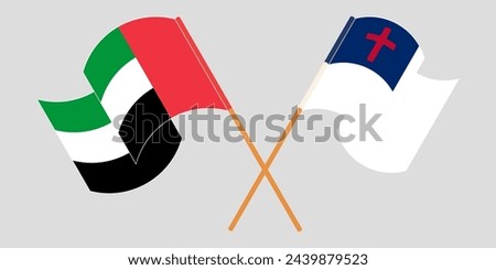 Crossed and waving flags of the United Arab Emirates and christianity. Vector illustration

