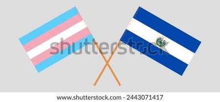 Crossed flags of Transgender Pride and El Salvador. Official colors. Correct proportion. Vector illustration
