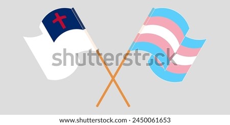 Crossed and waving flags of christianity and Transgender Pride. Vector illustration
