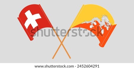 Crossed flags of Switzerland and Bhutan. Official colors. Correct proportion. Vector illustration
