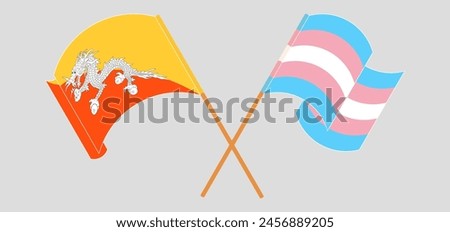 Crossed and waving flags of Bhutan and Transgender Pride. Vector illustration
