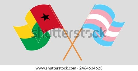 Crossed and waving flags of Guinea-Bissau and Transgender Pride. Vector illustration
