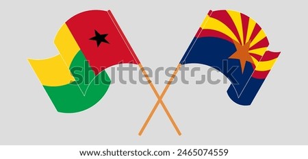 Crossed and waving flags of Guinea-Bissau and the State of Arizona. Vector illustration
