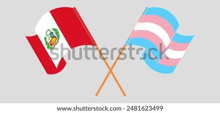 Crossed and waving flags of Peru and Transgender Pride. Vector illustration
