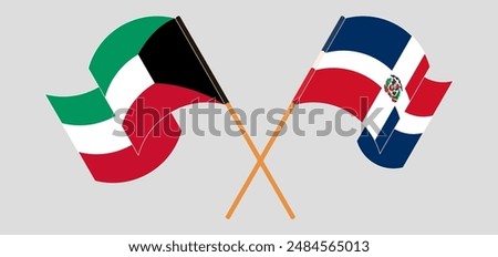 Crossed and waving flags of Kuwait and Dominican Republic. Vector illustration
