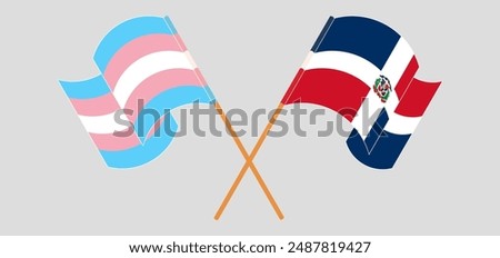 Crossed and waving flags of Transgender Pride and Dominican Republic. Vector illustration
