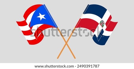 Crossed and waving flags of Puerto Rico and Dominican Republic. Vector illustration
