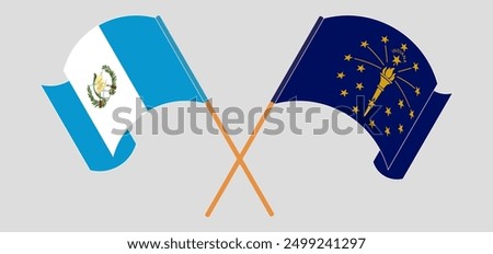 Crossed and waving flags of Republic of Guatemala and the State of Indiana. Vector illustration
