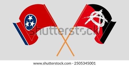 Crossed and waving flags of The State of Tennessee and Anarchy. Vector illustration
