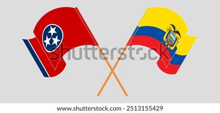 Crossed and waving flags of The State of Tennessee and Republic of Ecuador. Vector illustration.
