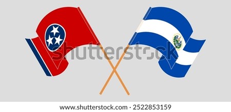 Crossed and waving flags of The State of Tennessee and Republic of El Salvador. Vector illustration.
