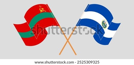 Crossed and waving flags of Transnistria and Republic of El Salvador. Vector illustration.
