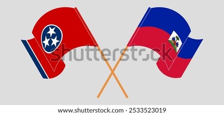 Crossed and waving flags of The State of Tennessee and Republic of Haiti. Vector illustration.

