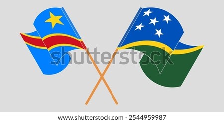 Crossed and waving flags of Democratic Republic of the Congo and Solomon Islands. Vector illustration.
