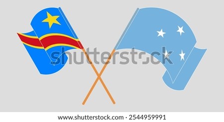 Crossed and waving flags of Democratic Republic of the Congo and Micronesia. Vector illustration.
